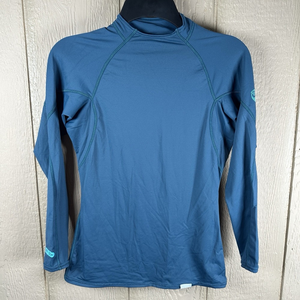 NRS Sun T-Shirt Womens Small Blue UV Protection Long Sleeve UPF 50 Mock Neck